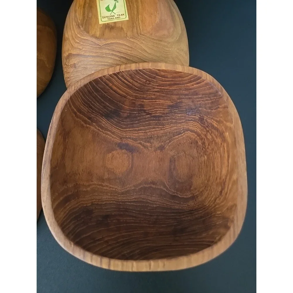 Vintage Goodwood Genuine‎ Teak Wood Salad Bowl  Utensils Set Of  7 Thailand